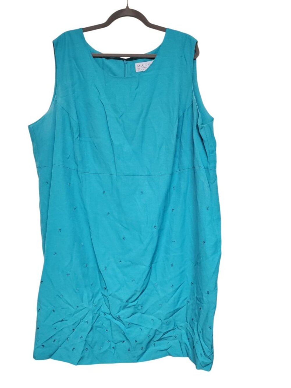 Maggie McNaughton Woman's Turquoise Embroidered Rose Sleeveless Dress Plus 22W
